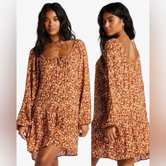 Billabong Dresses & Skirts - Billabong Floral Fit Long Sleeve Mini Dress Beach Tropical Size SP NWOT